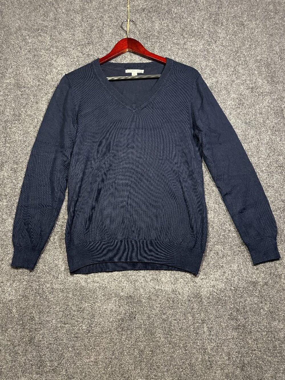 Cutter & Buck Sweater Womens Large V Neck Pullover Blue Supima Cotton Ribbed Hem